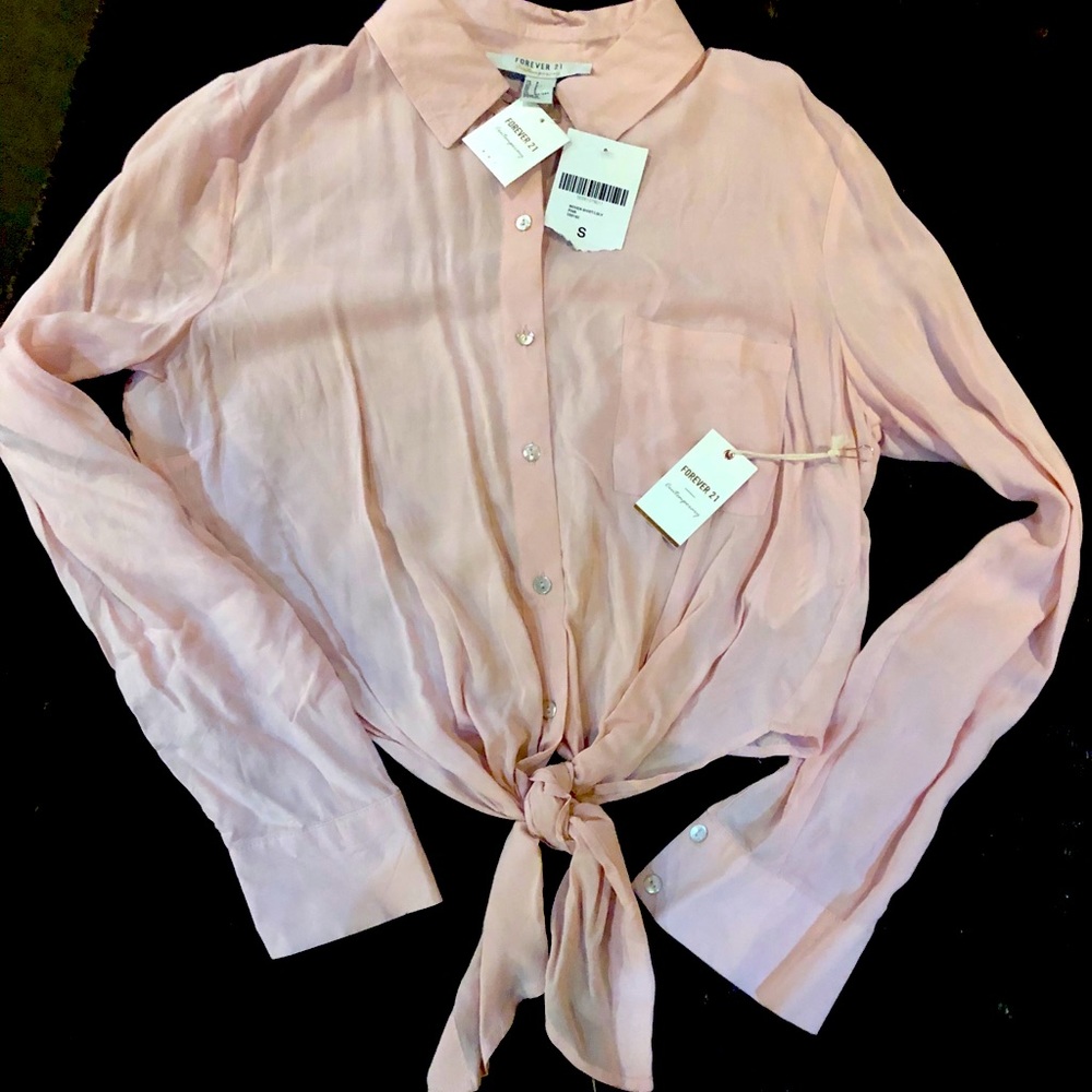 New! Blush tie front button top